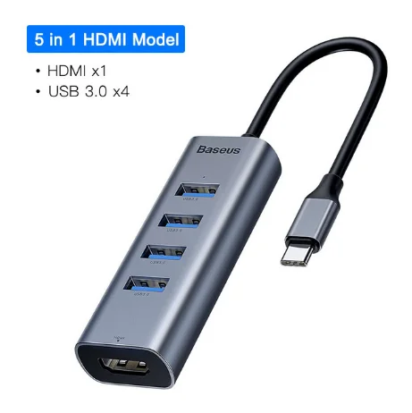 USB C концентратор Baseus type C для нескольких USB 3,0 концентратор HDMI адаптер док-станция для MacBook Pro huawei mate 30 USB-C 3,1 разветвитель порт type C концентратор - Цвет: 5 in 1 HDMI USB HUB