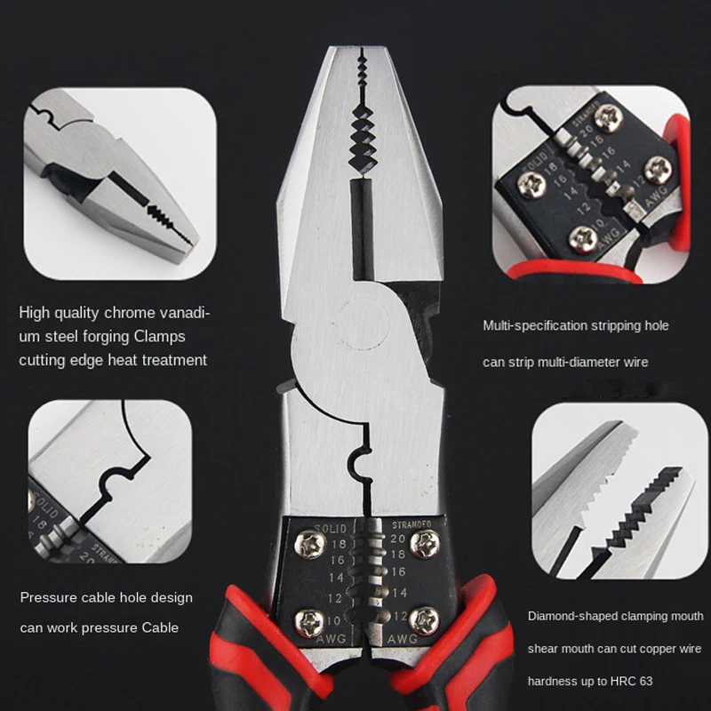 

Hand Cutting Pliers Cable Ratchet Steel Wire Stripper Multifunction Combination Professional Electrician Crimping Home Tools