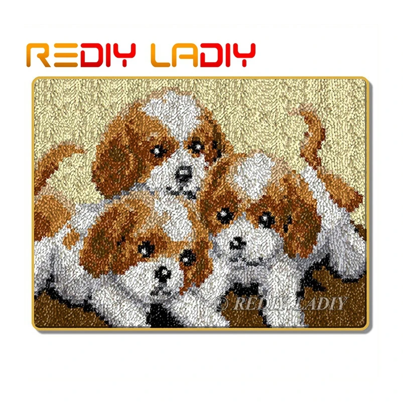 Набор крючков с защелкой вязальный ковер три щенка акриловая пряжа