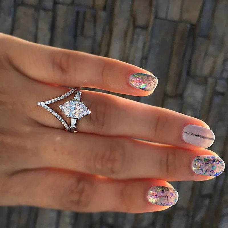 Модное обручальное кольцо FNIO с кристаллами циркония набор обручальных колец для