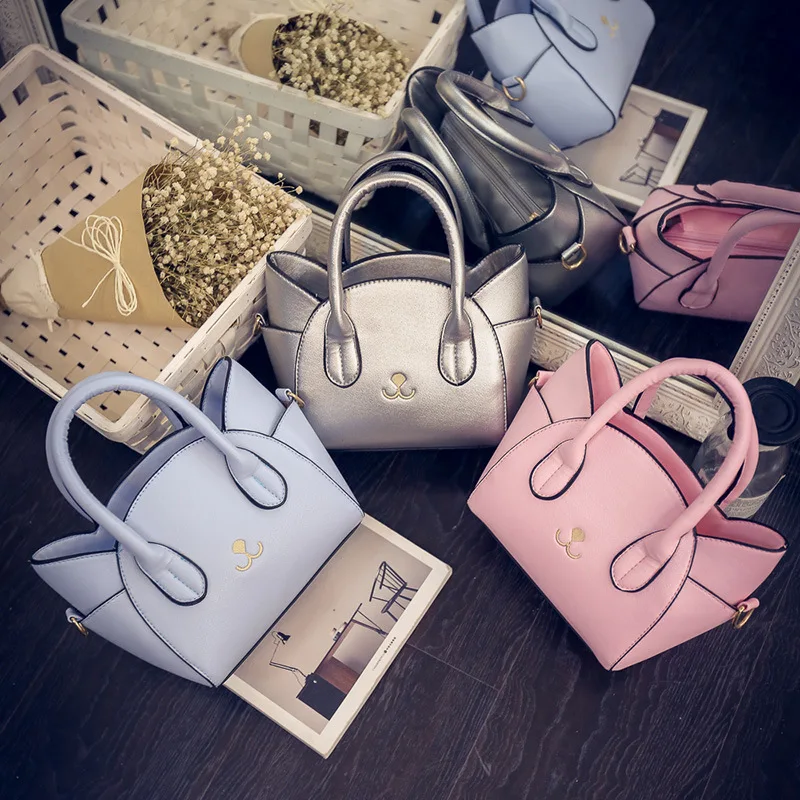 

Black Women's Handbag Luxury Designer Tote Bag 2021 Korean PU Leather Young Women Motorcycle Crossbody Bag Cute Cat Women's Bag