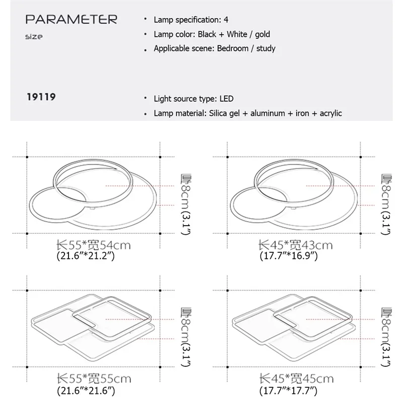 

Hongcui LED Ceiling Lights with Remote Control Dimmable Modern Decorative Fixtures For Home Living Room Dining Room Bedroom