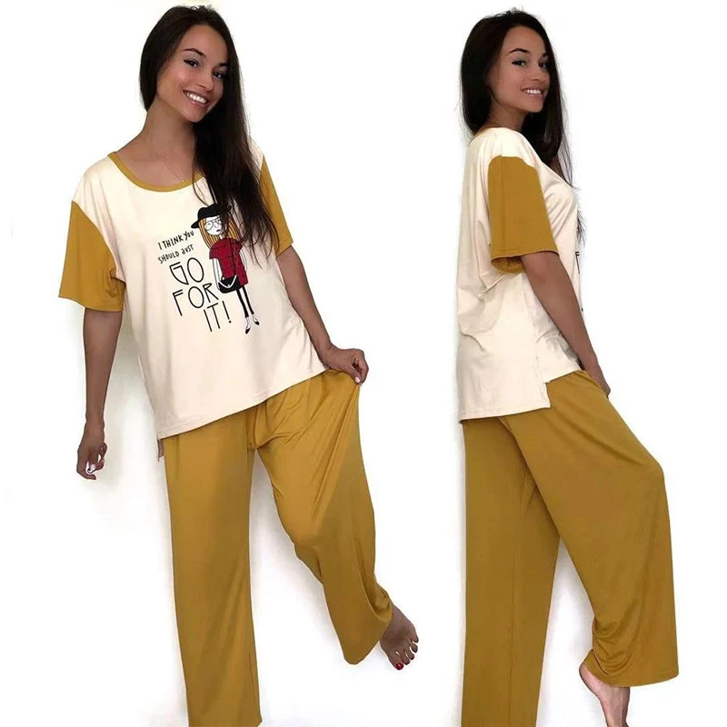 Женская пижама с коротким рукавом и длинными брюками | одежда