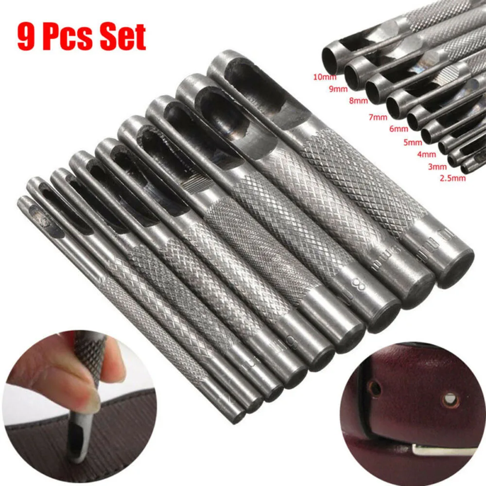 

9pcs Heavy Duty Leather Craft Hole Punch Set Round Belt Strap Cutter Puncher Kit