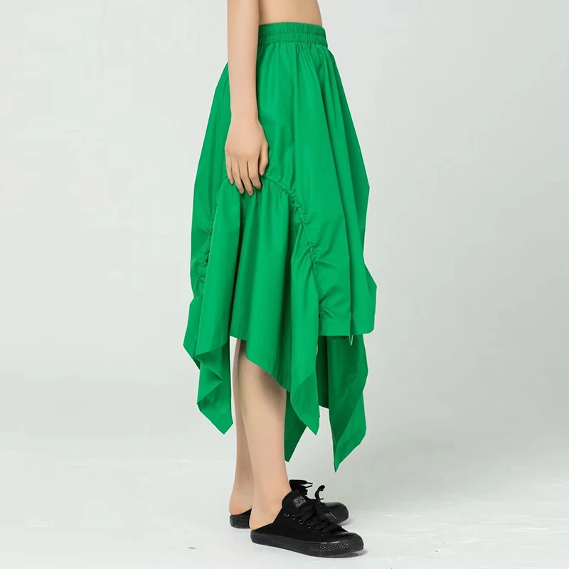 

CHICEVER Vintage Skirt For Women High Waist Patchwork Ruched Loose Asymmetrical Hem Vintage Mid A Line Dresses Female 2021