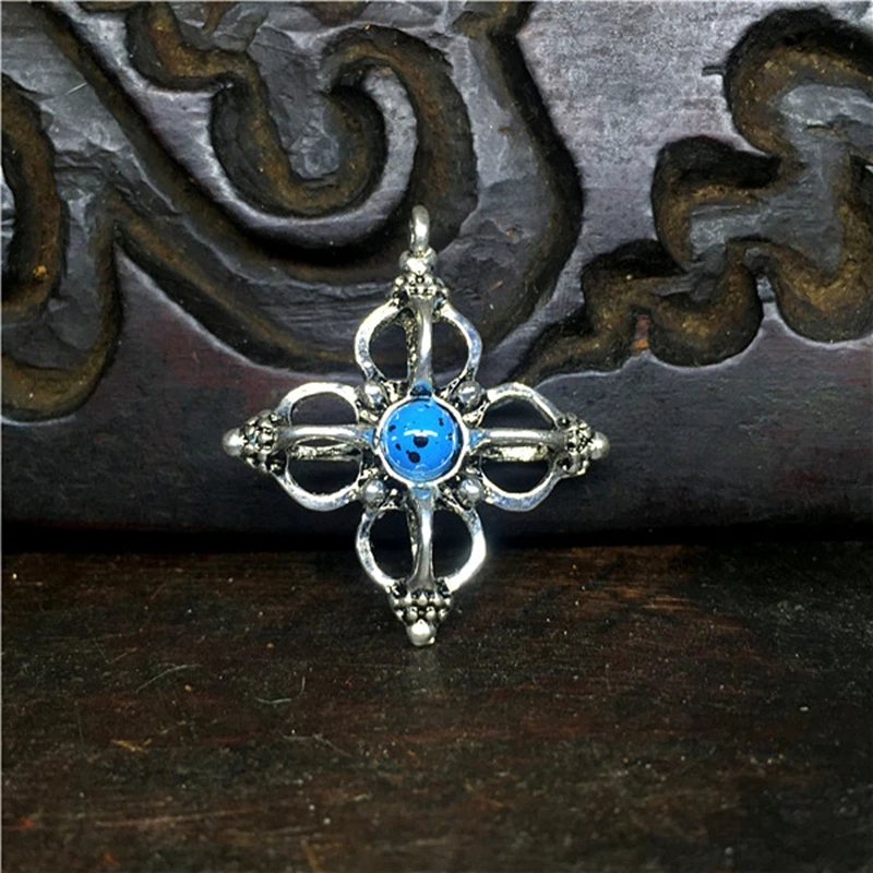 Тибетский серебристый цвет буддизм Пест Ваджра крест амулет кулон|silver cross pendant|tibet