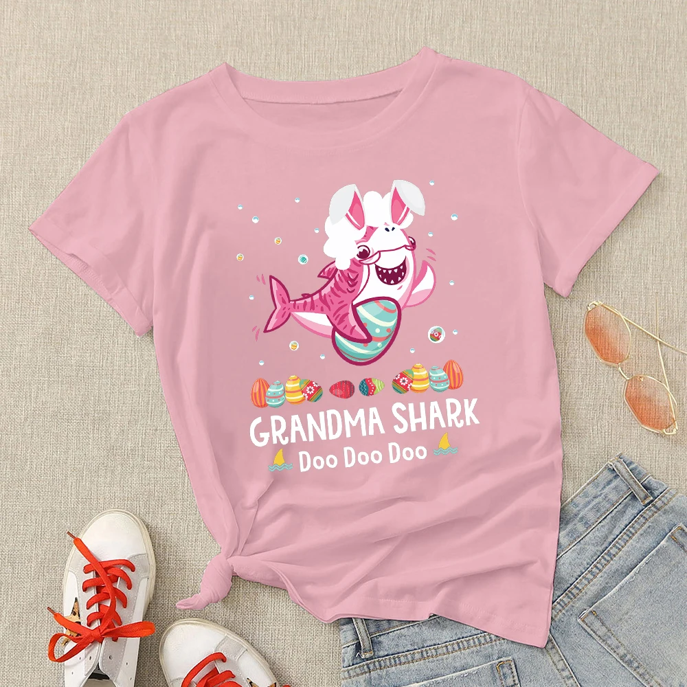 

Funny Grandma Shark Printed T Shirts Fashion Women Summer Tops Instagram Clothes Crewneck Pink Tops 90s Mother's Day Ropa Mujer