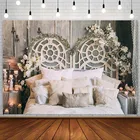 Фоны для свадебного душа белая кровать Подушка Цветочная свеча голубь Рождественская фотография Фон Фотостудия Декор реквизит фотозона