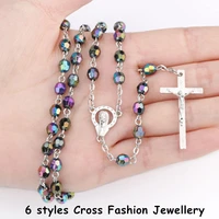 new 6 style handmade pendant round bead chain virgin mary jesus cross rosary jewellery fashion accessories gifts for unisex