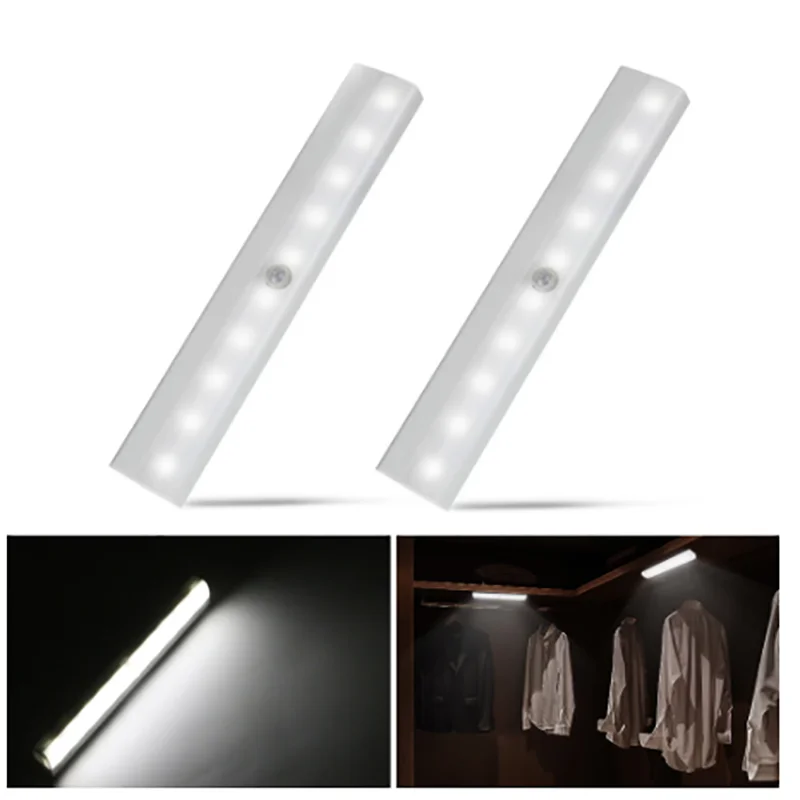 

Sale Night Light Decor Lamp Motion Sensor Lights 10 LED Bedroom Closet Wireless Cabinet IR Infrared Detector Wall Lamps