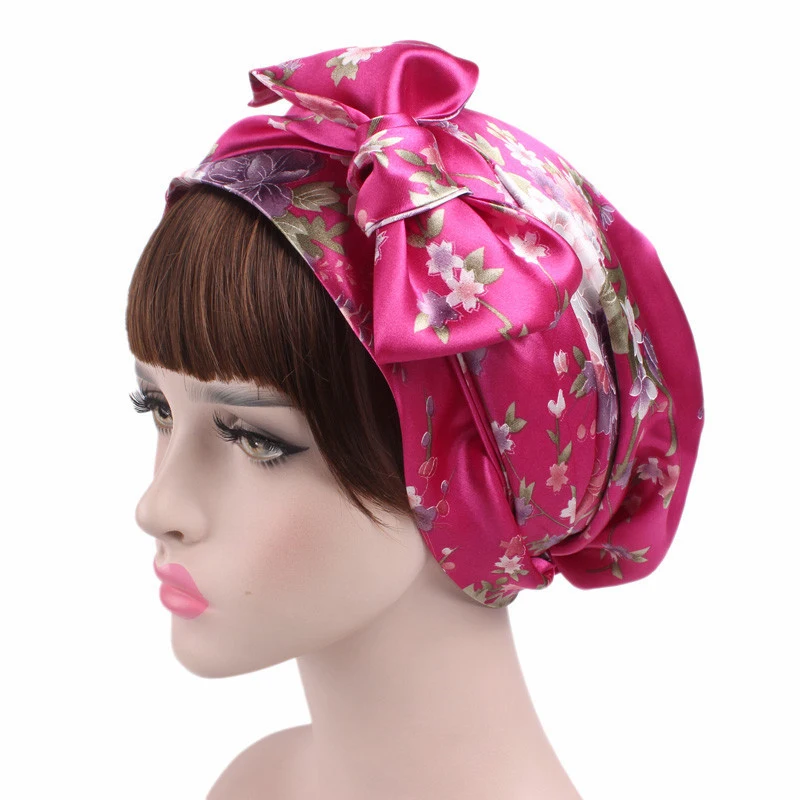 2020 Fashion print Bow Inner Hjiabs soft satin flowers muslim turban for women headdress head scarf ready to wear hijab bonnet |