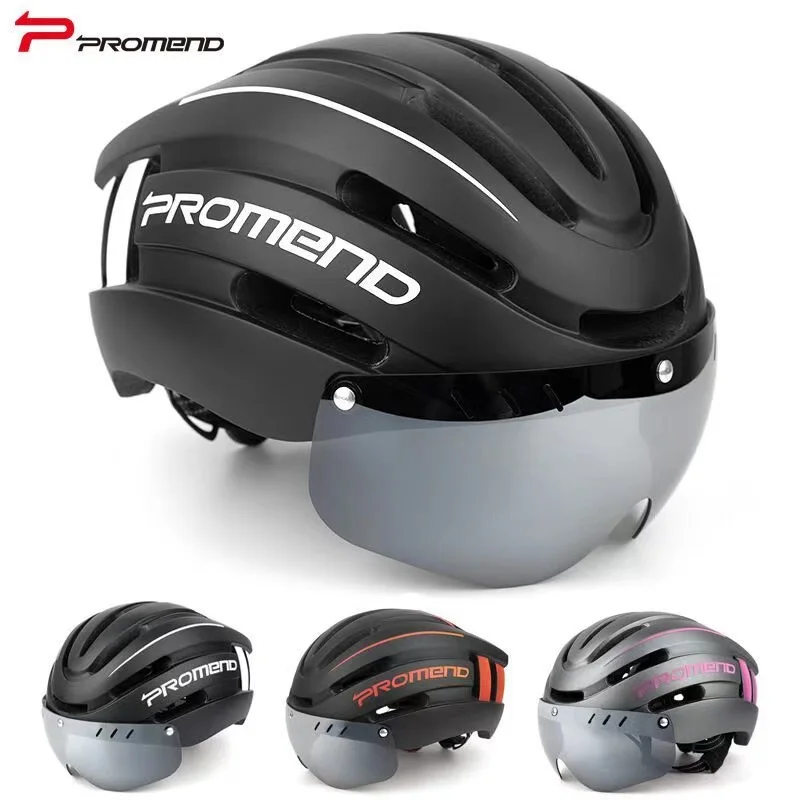 

PROMEND Bicycle Helmet Integrally-Molded LED Light Recharge EPS Professional Road Bike Helmets Outdoor Protector MTB DH Safe Hat