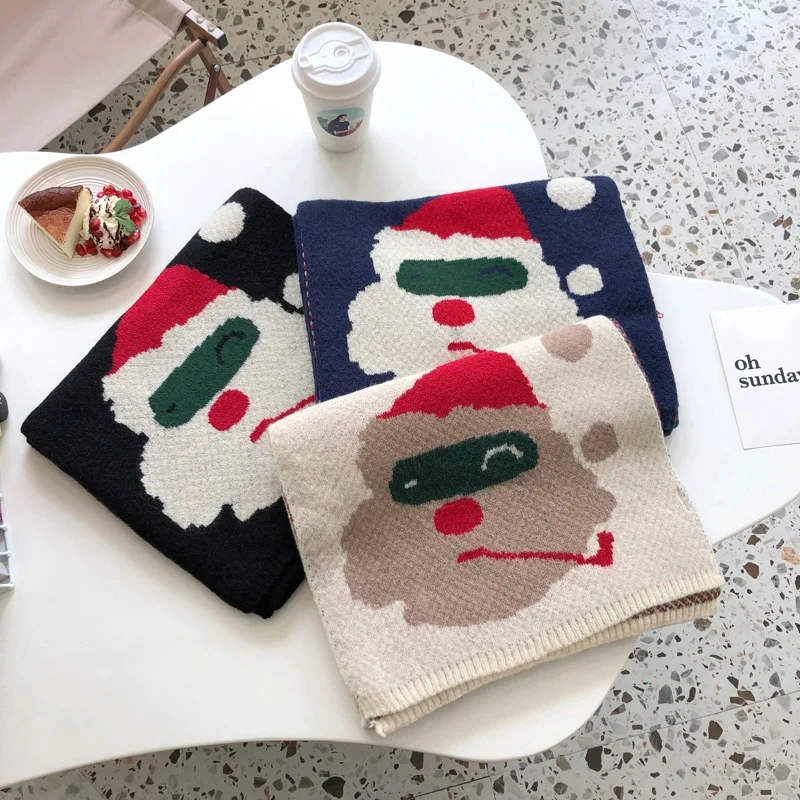 

2021 Christmas Scarf Men And Women Couple Scarf Thick Warm Big Shawl Scarf Printing Santa Claus Christmas Gift