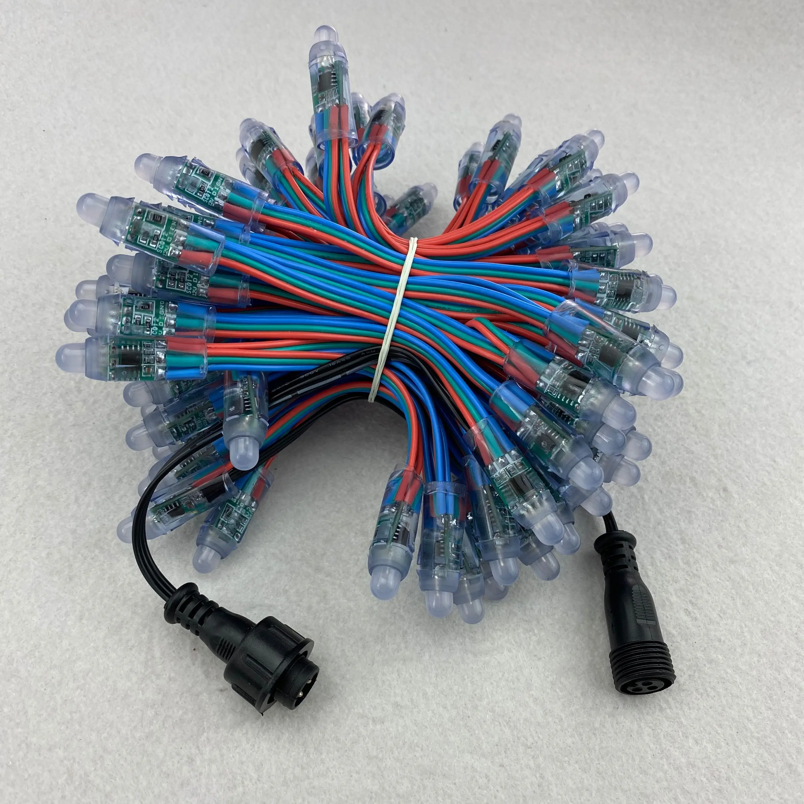 Регулируемый пиксельный узел светодиода WS2811 RGB типа цилиндрический 12 мм 18awg IP68 2 м