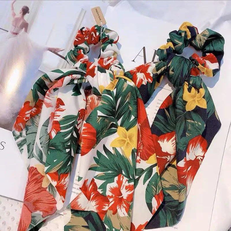 

European And American Fashion Round Neck Printed Satin Long Hair Wear Satin Fabric Accessories