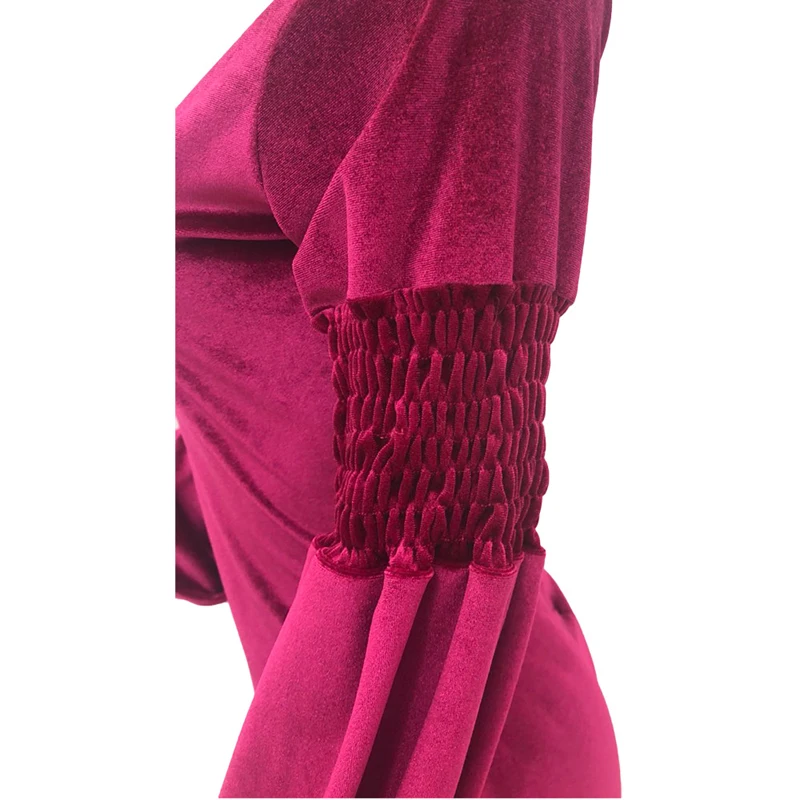 Модное однотонное платье с рукавами-фонариками и оборками женское облегающее