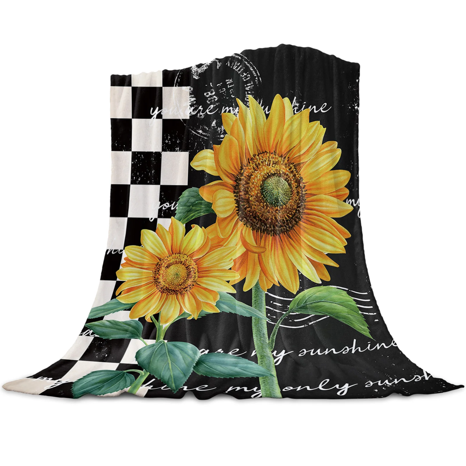 

Country Farm Flower Sunflower Black Plaid Flannel Blankets For Sofa Beds Bedding Room Soft Fleece Blanket Bedspread Home Textile
