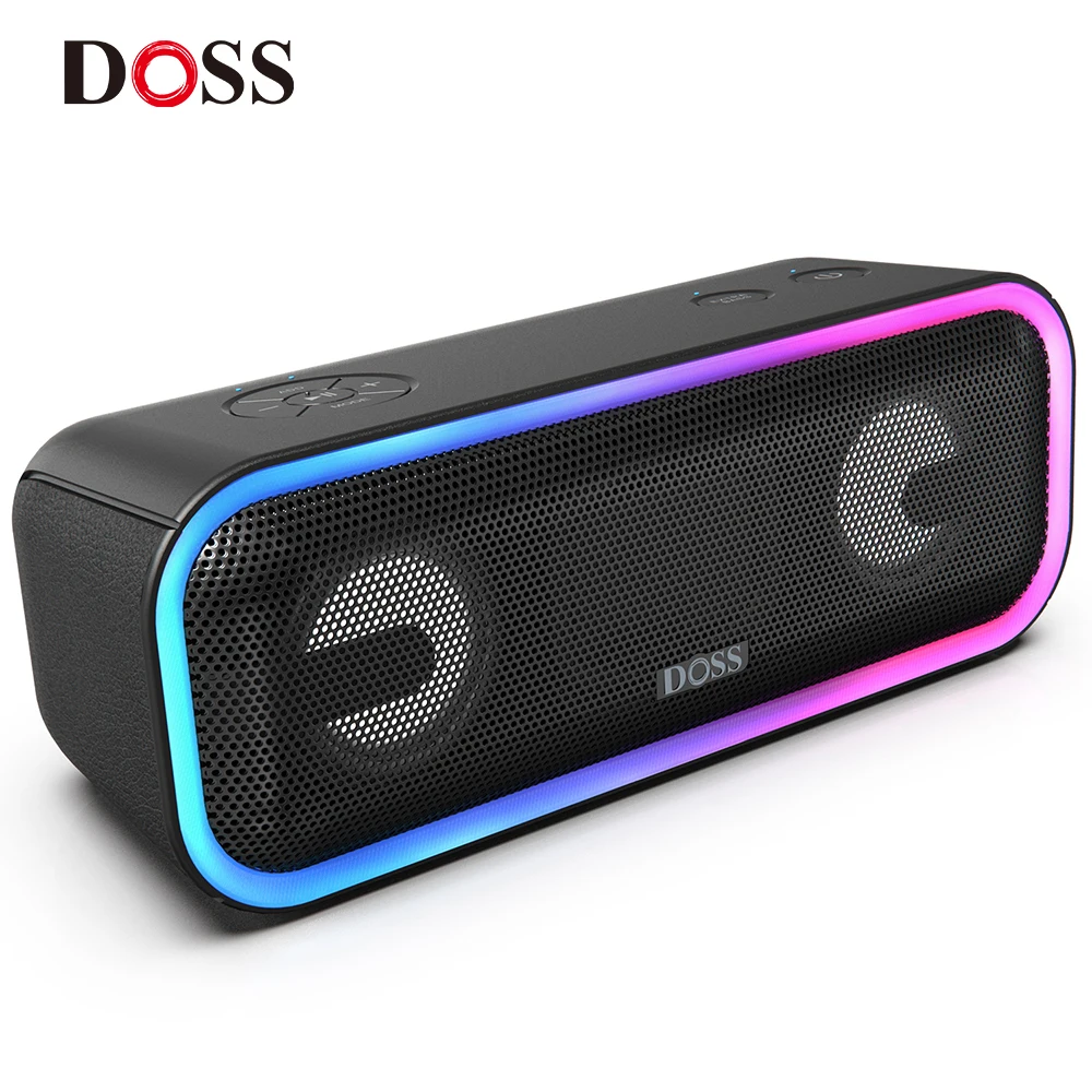 DOSS SoundBox Pro+ TWS Wireless Bluetooth Speaker 24W Impressive Sound with Deep Bass Mixed Colors Lights True Stereo Sound