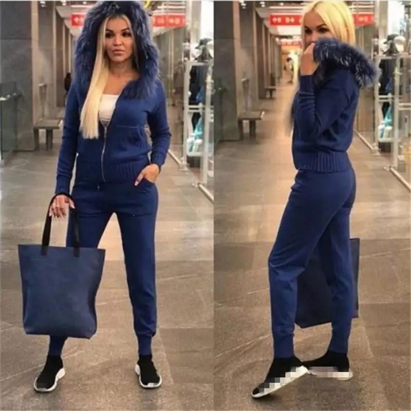 Новинка 2019 женский зимний комплект из 2 предметов с воротником искусственного