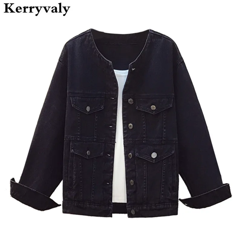

Spring 2021 L-XXXXL Plus Size Long Sleeves Jeans Cardigan Jacket Women Oversized Black Denim Coat Veste En Jean Femme K9252