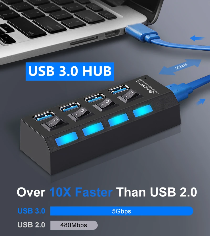 Мульти USB 3 0 концентратор usb хаб сплиттер Hab Тип C 4 7 портов расширитель с