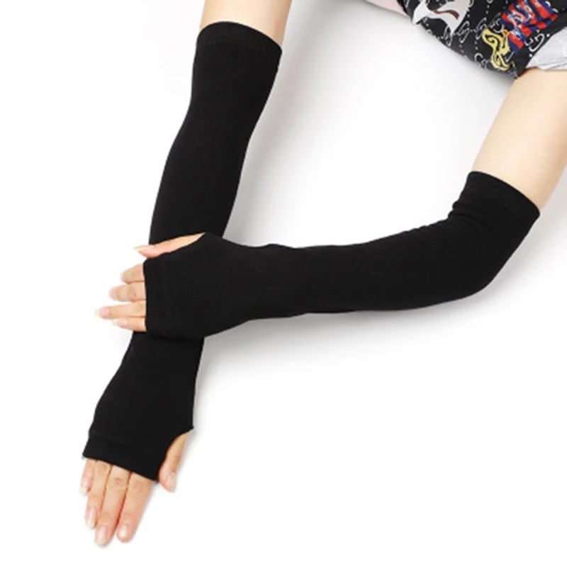 Женские черные длинные вязаные теплые варежки на полпальца для вождения женские