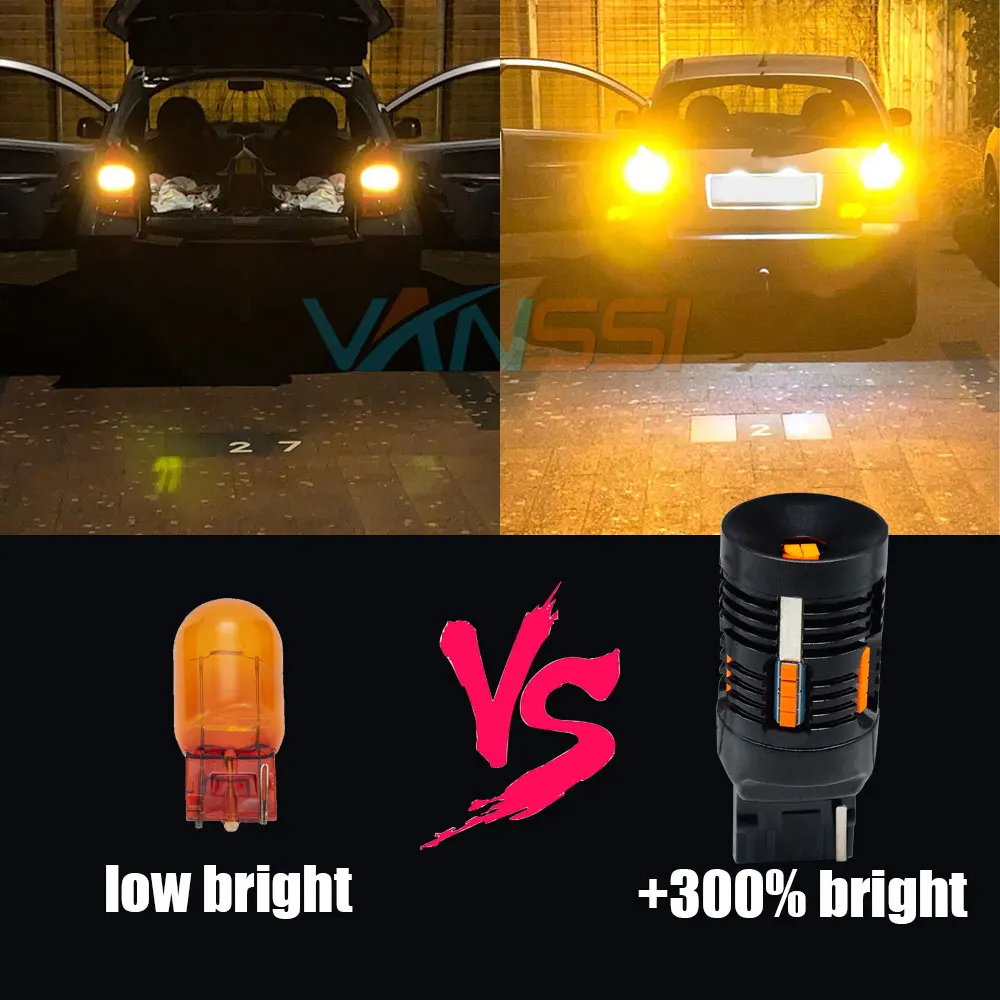 VANSSI 2 шт. светодиодный 20 7440NA WY21W светодиодные лампы янтарно-желтого цвета без
