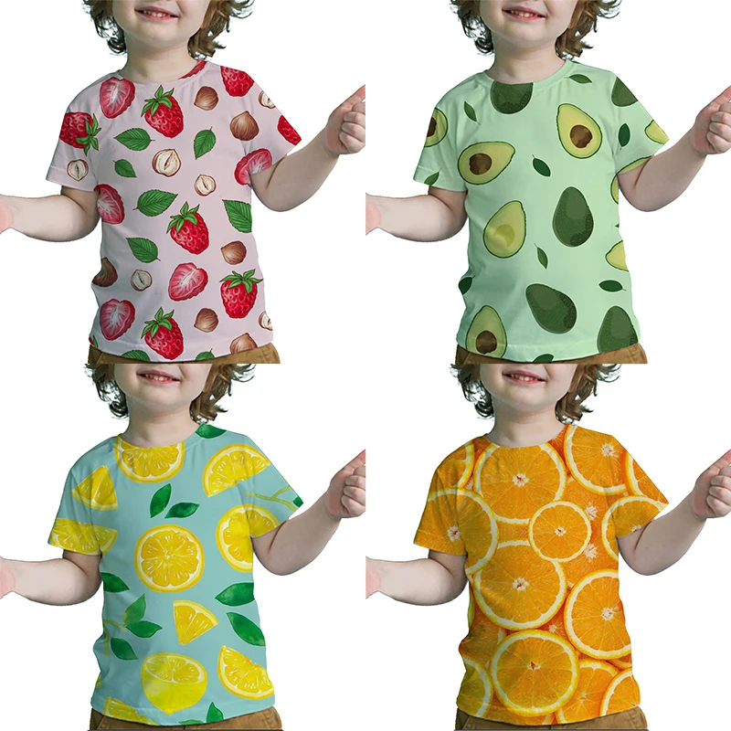 Kleinkind 3D Lustige Früchte Gedruckt T Shirts Baby Jungen Mädchen Kinder T Tops Sommer Kinder Avocado Erdbeere Zitrone Apple T-shirts