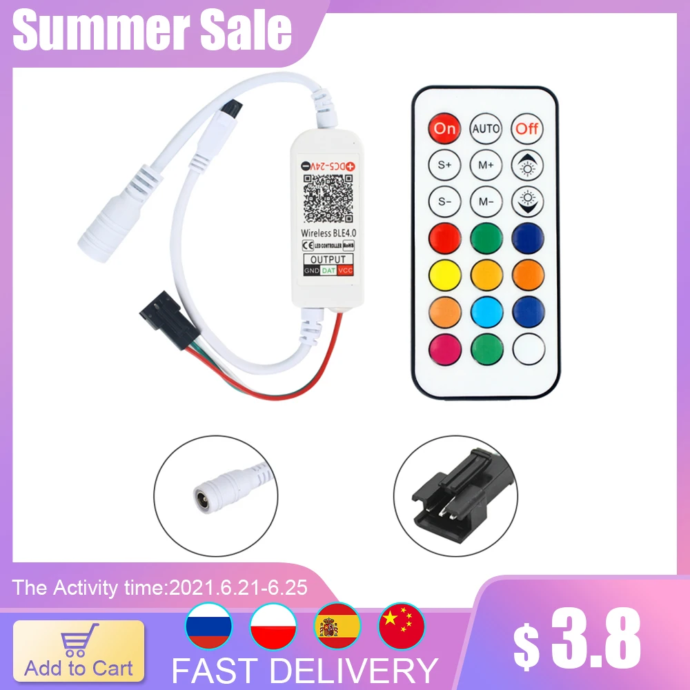 Светодиодные ленты контроллер мини 21key Bluetooth 5V 24V для 2812 2811 1903 адресуемых Пиксели