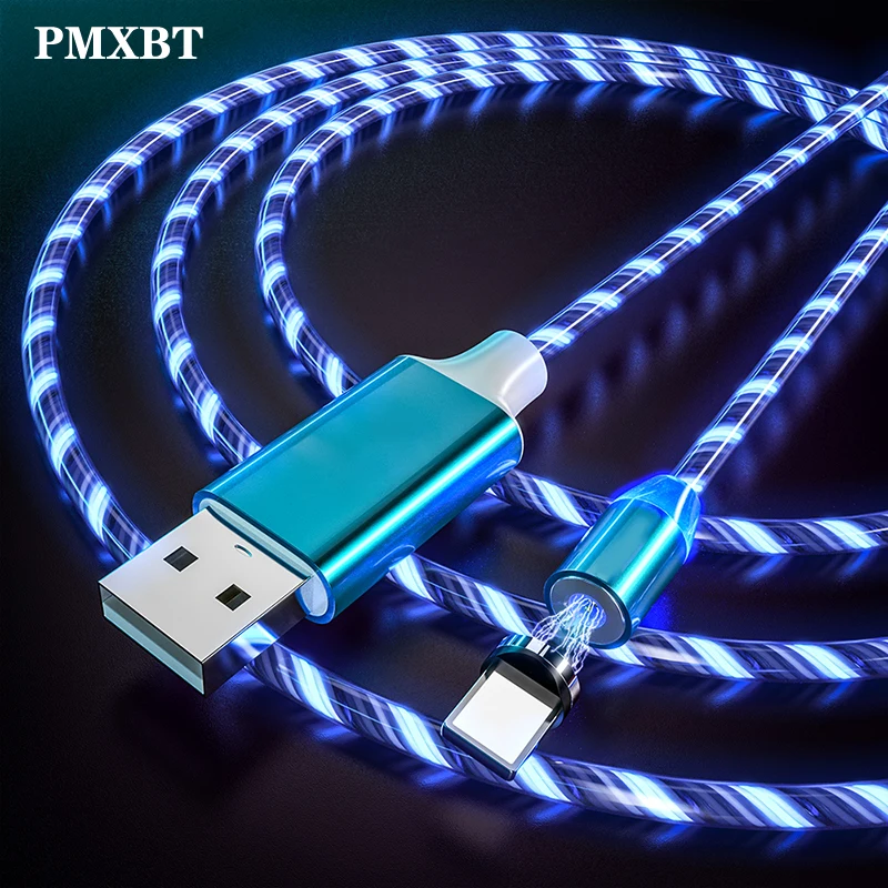 Светящийся кабель быстрой зарядки Micro USB Type C магнитный для iPhone XS 11 Huawei Xiaomi