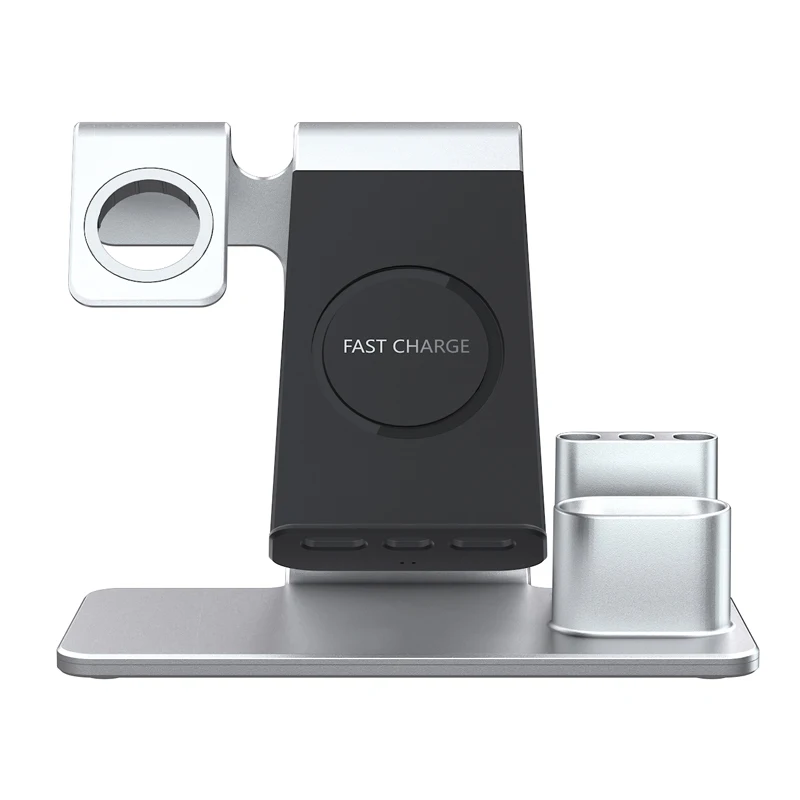 Sliver Tongdaytech 4 в 1 Qi Беспроводное зарядное устройство Держатель для iPhone X 8 XS 11 Pro Max быстрое зарядное устройство Подставка для Apple Airpods Watch 5 4 3 2 1 - Цвет: Sliver
