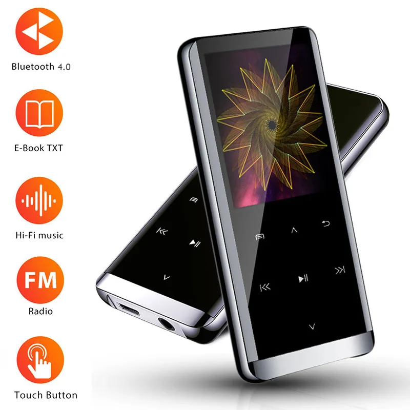 

Mini Bluetooth MP3 Player Portable Lossless Sound Recordor HiFi Metal Music Walkman with FM Radio Touch Key 1.5 Inch TFT Screen