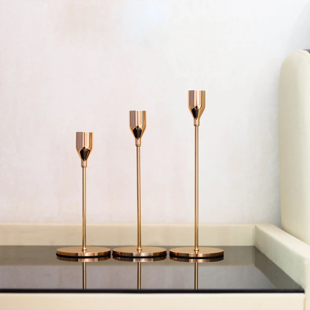 

European Metal Candle Holder Simple Golden Wedding Decoration Bar Party Living Room Decoration Home Decoration Gift 3pcs