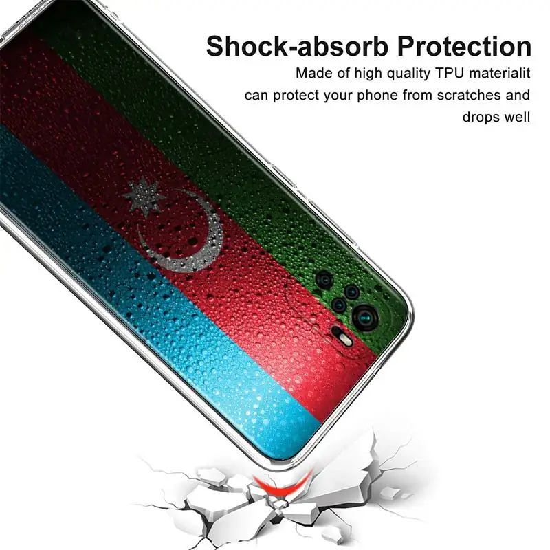 

Transparent Cover Azerbaijan flag For Xioami Redmi Note 10 10S 9T 9S 9 8T 8 7S 7 6 5A 5 4X 4 Pro Max Phone Case