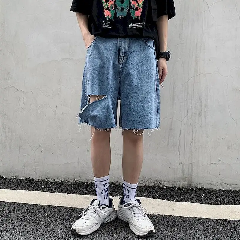 

hole printed Knee Length men jeans shorts high waisted sweatpants denim short summer 2020 new joggers plus size casual pants