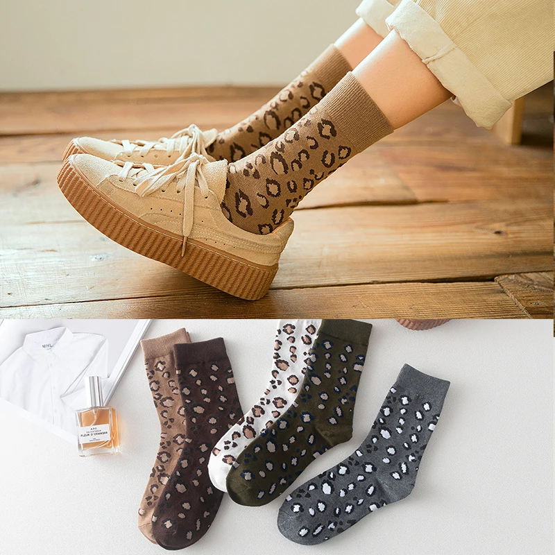 Зимние носки женские леопардовые сшивание забавные Harajuku модные теплые хлопковые