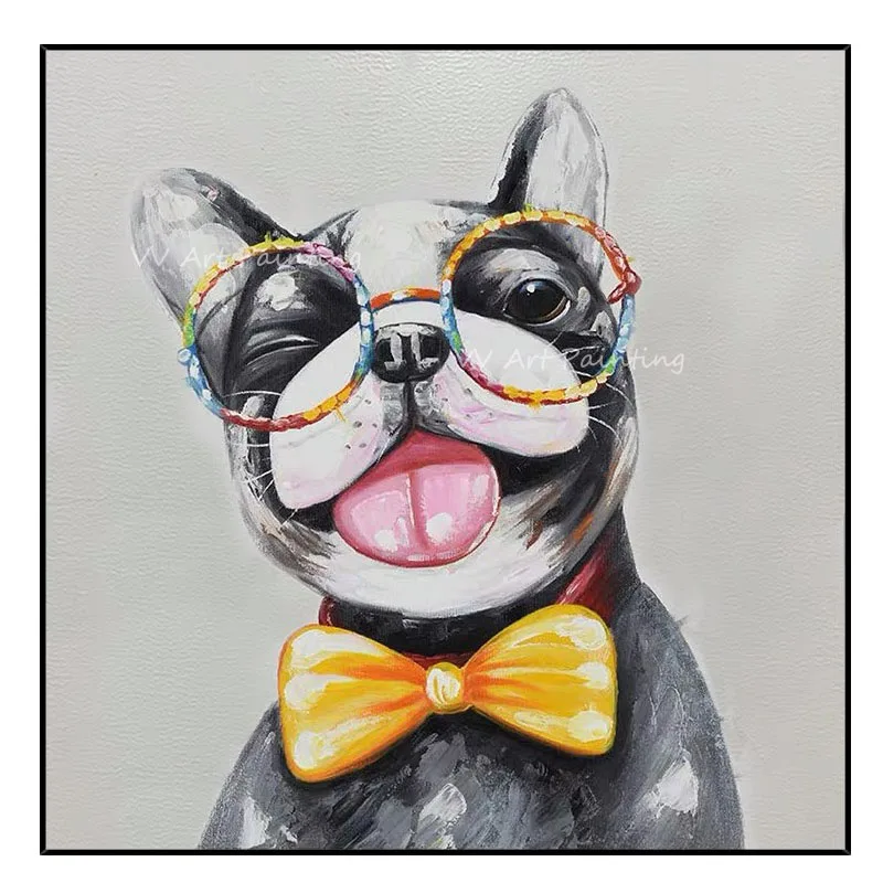 Собака с очками ручной работы 100% картина маслом животное абстрактное искусство