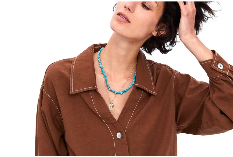 

Ethnic Style Double Layered Suit Women's Necklace Female Summer Irregular Turquoise Neck Charm Female Necklace Choker Jewelry