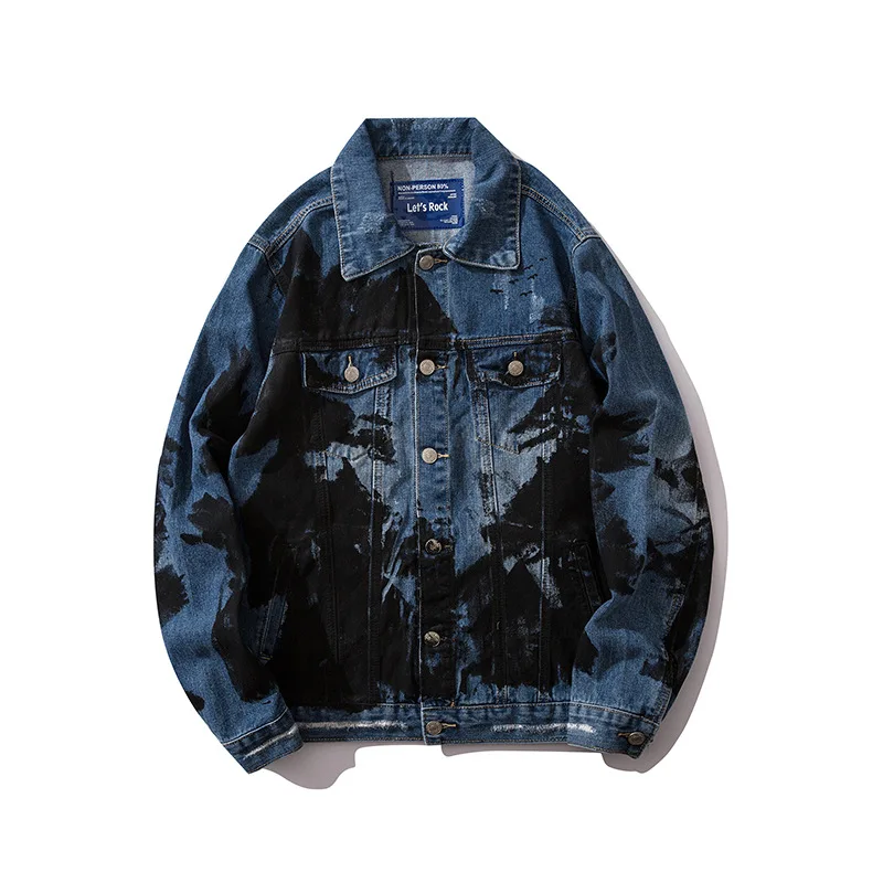 

Vintage Denim Jacket Men Ripped Hole Hip Hop Jeans Jackets Streetwear Fashion 2019 Creative Printing Denim Coats WG495