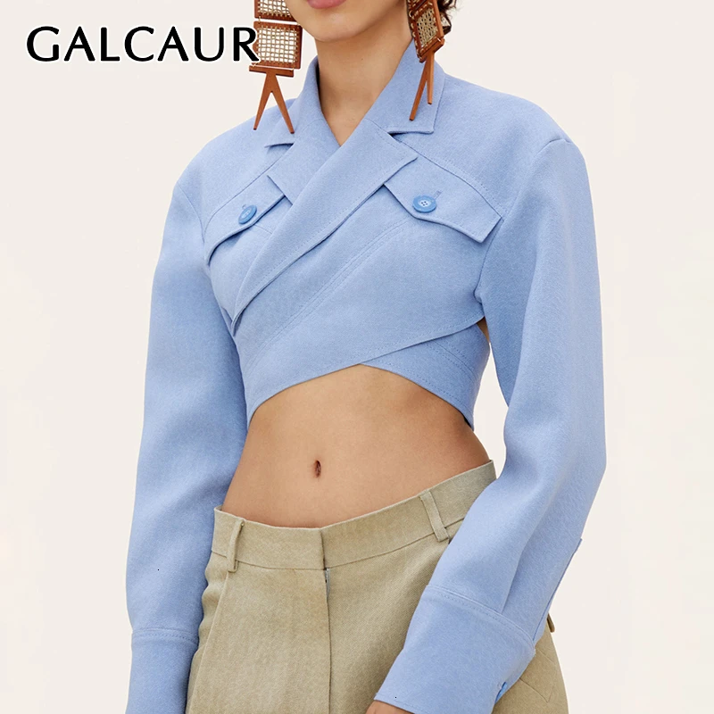 GALCAURE Асимметричные тонкие женские блузки с отворотом и длинным рукавом