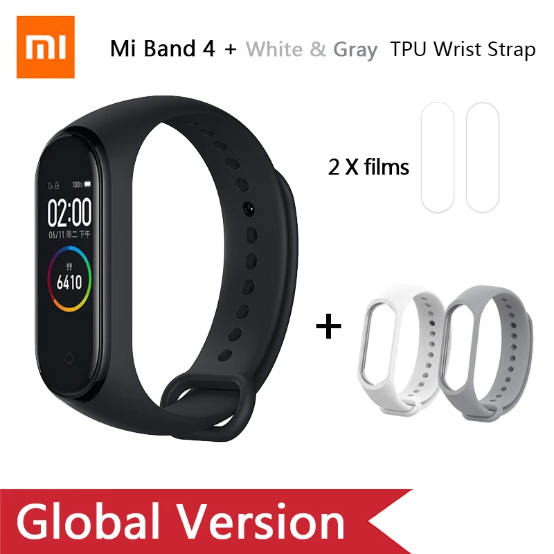 Ad White Grey strap Глобальная версия, Xiaomi mi-браслет 4 mi Band 4, музыкальный цветной экран, фитнес-частота сердечных сокращений, Bluetooth 5,0, умные часы, Russina - Цвет: Ad White Grey strap