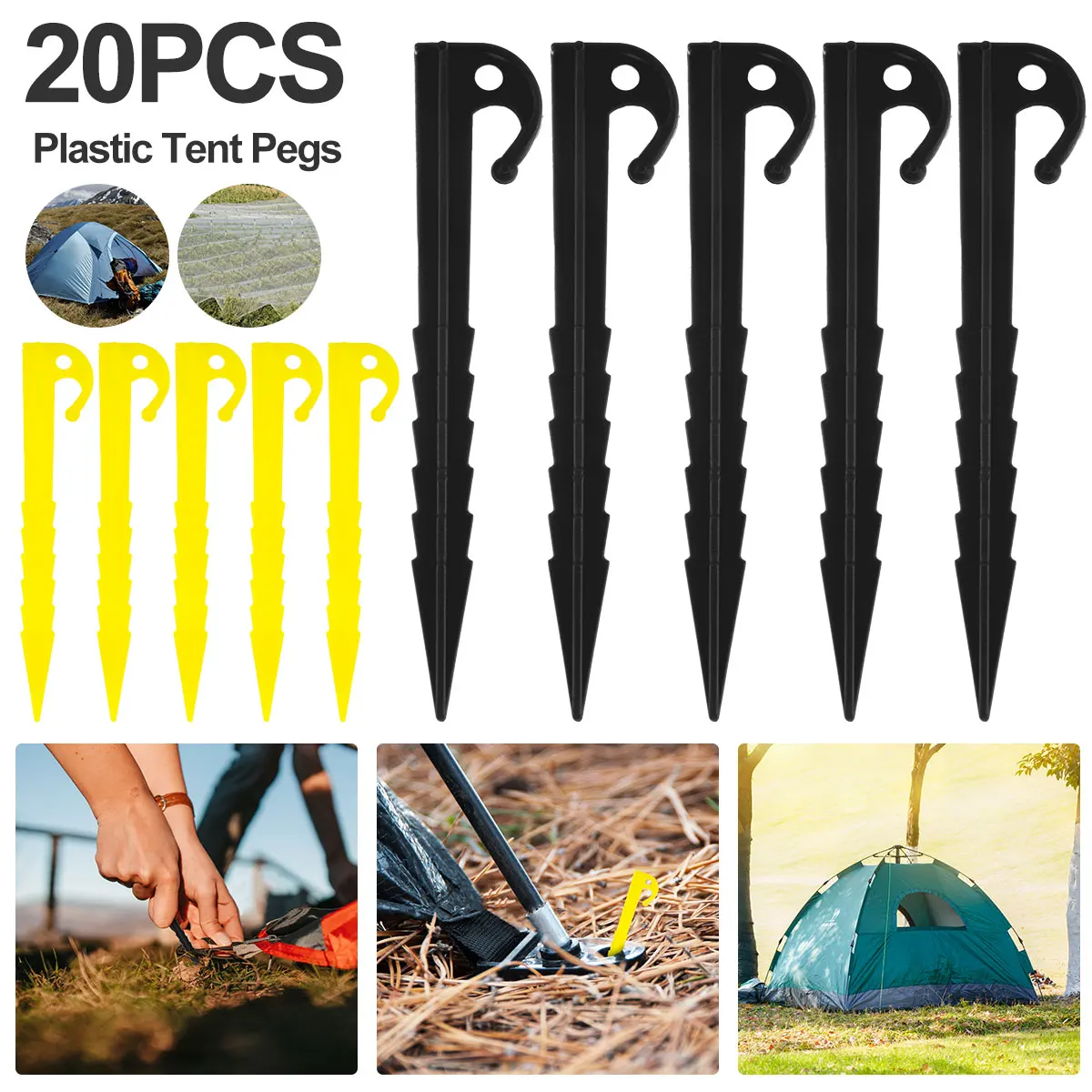 

20pcs 5.7in Plastics Tent Stakes Heavy Duty Tent Pegs Spike Hook Lightweight Stake Nail for Gardening Tarpaulin Camping Outdoor