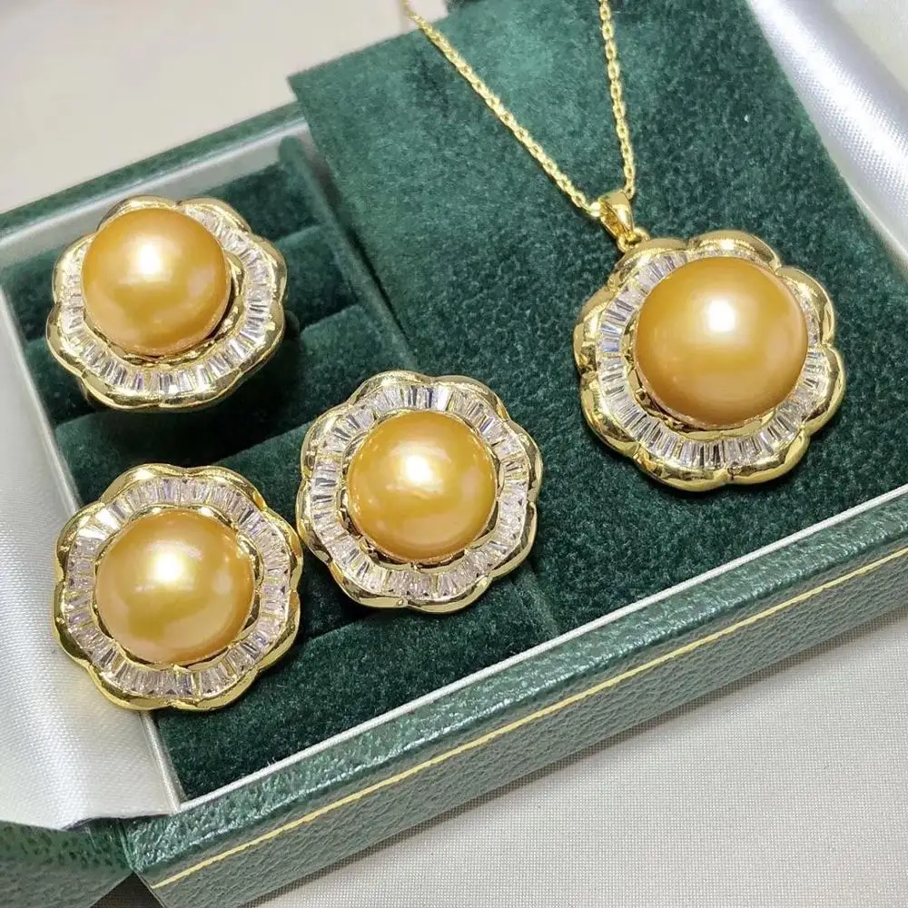 Женский жемчужный комплект D510 набор ювелирных украшений из золотистого жемчуга