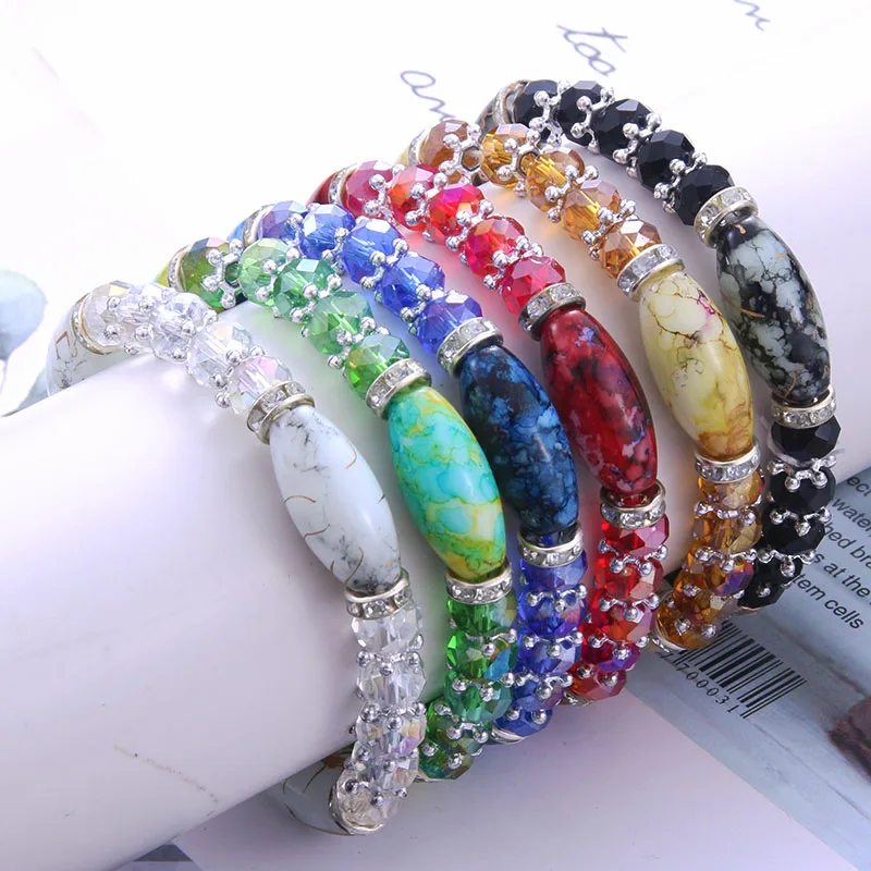 Новый мраморный браслет из натурального камня с бусинами в стиле ретро