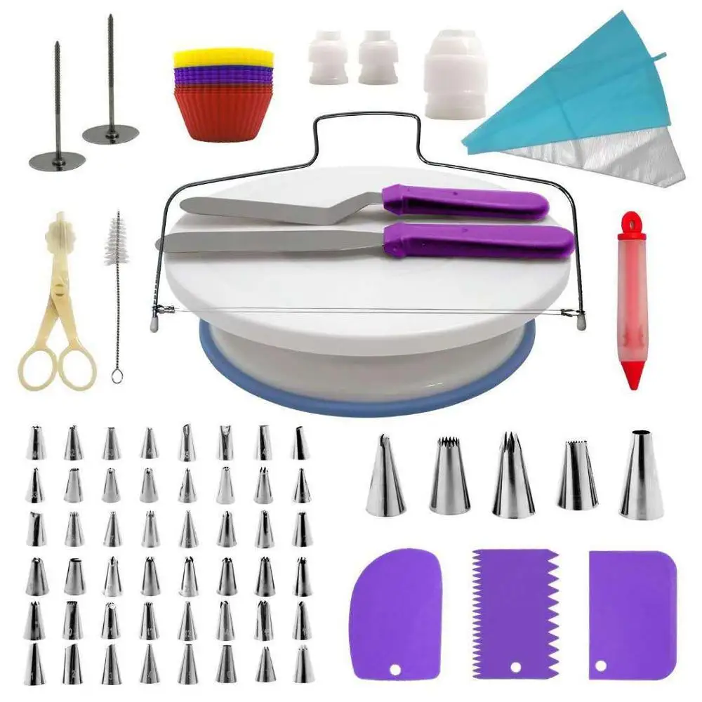 

Cake Tool Set Cake Decorating Tools Kit Cake Turntable Pastry Spatulas Nozzle For Cream Tube Kitchen Baking Fondant