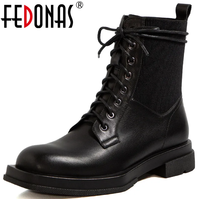 

FEDONAS/2021; Зимние женские ботинки в байкерском стиле; Обувь из натуральной кожи с перекрестной шнуровкой; Женские вечерние ботильоны
