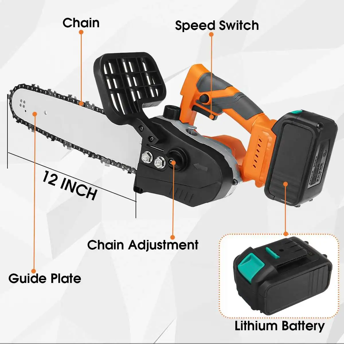 

12 Inch 1200W Cordless Electric Chain Saw With Battery Pruning ChainSaw Garden Logging Saw Woodworking Cutter Power Tools