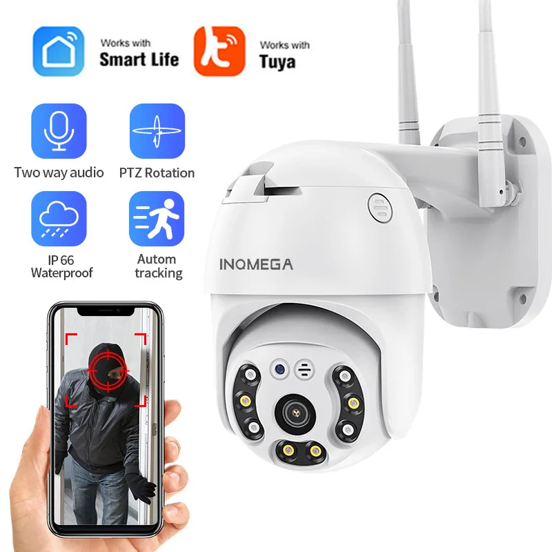 Камера Наружного видеонаблюдения INQMEGA, беспроводная Поворотная камера с функцией ночного видения, 1080 пикселей, 3 Мп, Wi-Fi, PTZ, IP