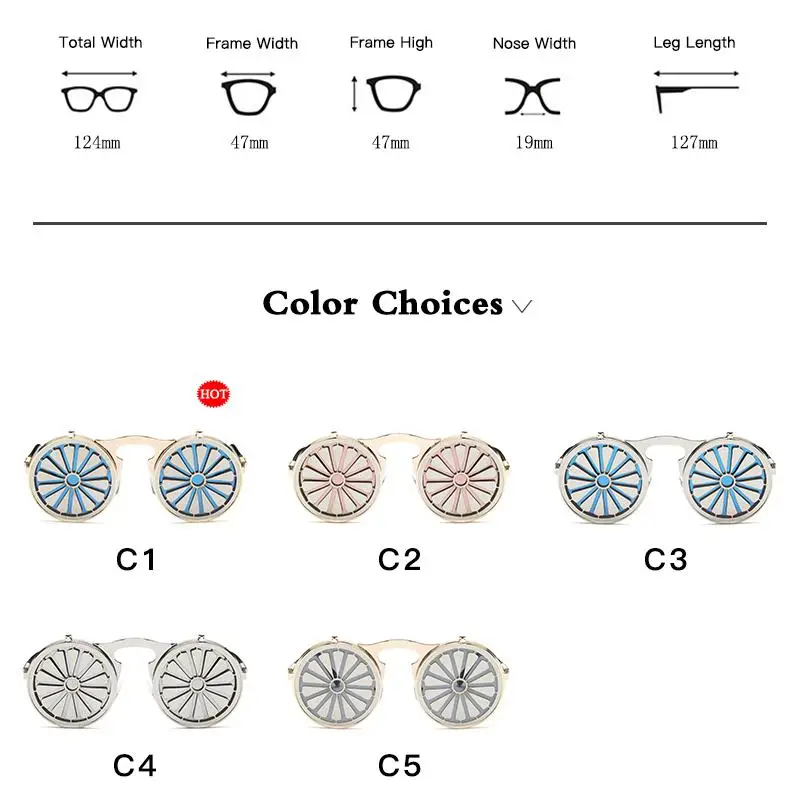 

Steampunk Round Sunglasses Men Vintage Flip Up Mens Sunglasses Metal Retro Design Fashion Hip Pop Eyewear UV400 Halloween Gift