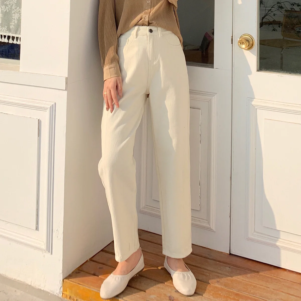 

Women 's loose straight tube 2020 spring new high waist Capris jeans